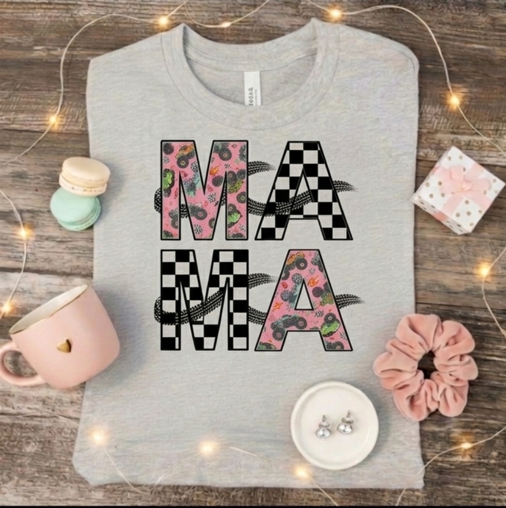 Mom shirt Mama monster truck cute Checkered